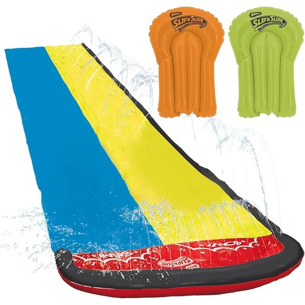 slide 2 of 7, Wham-O Slip N Slide 16ft Water Slides with Sprinkler & 2 Slide Boogies