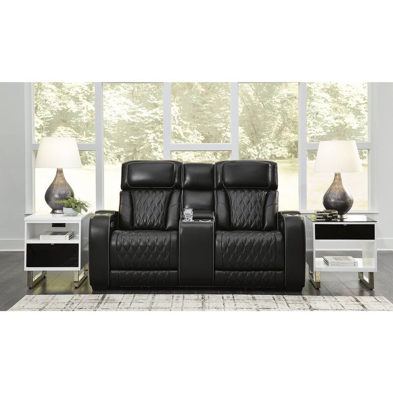 Signature Design by Ashley Boyington Black Power Reclining Loveseat with Console - 75"W x 40"D x 44.5"H