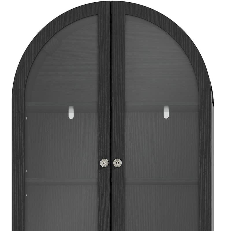 71 Inch Tall Farmhouse Arched Pantry Cabinet with Large Drawers and Adjustable Shelves for Kitchen Storage Organization