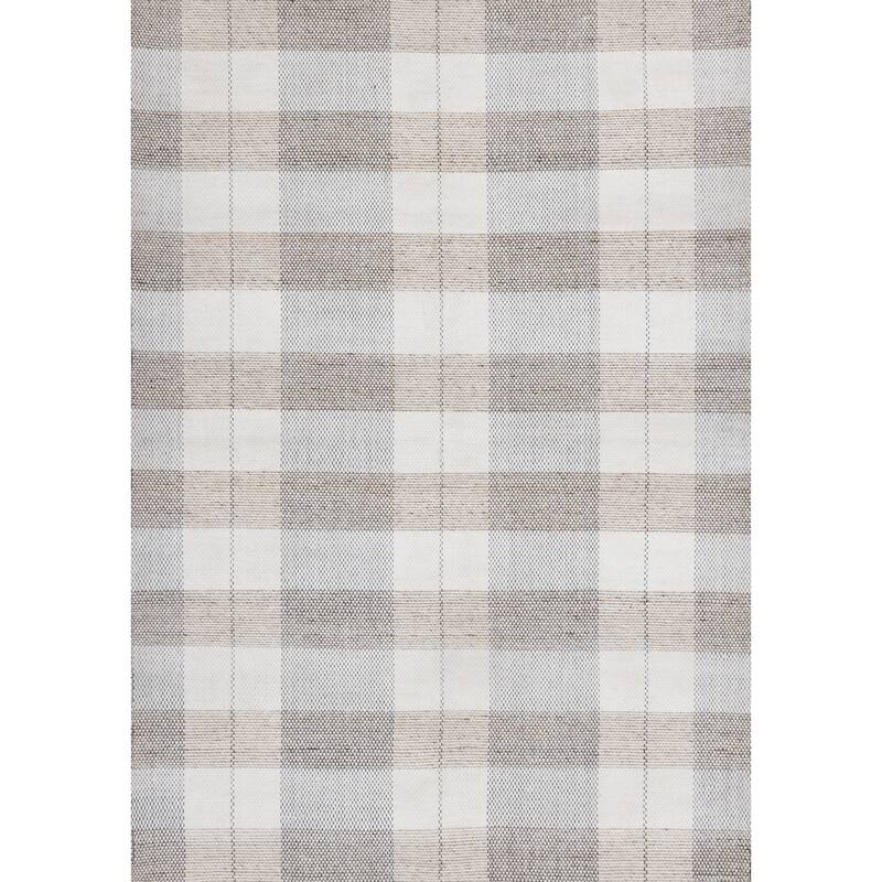 Beige Plaid Farmhouse Recycled Area Rug