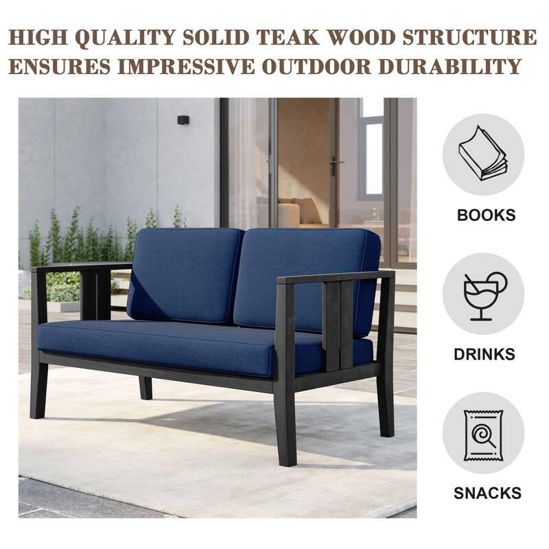 Outdoor Teak Solid Wood Patio Furniture Set Loveseat Armchair Table Collection