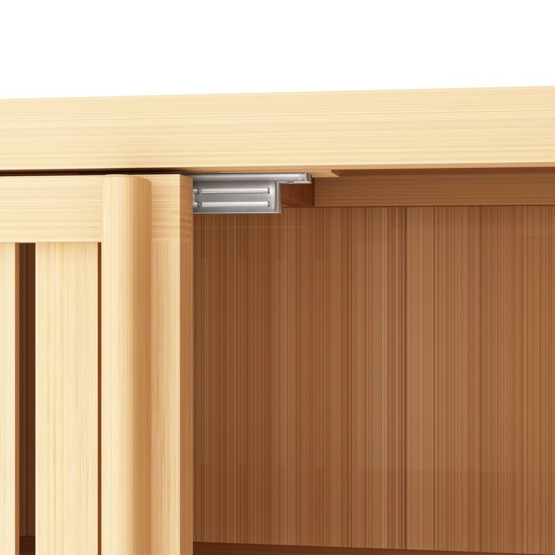 Bamboo Bathroom Storage Cabinet, Freestanding Storage Organizer, Bathroom Floor Cabinet with 2 Shutter Doors & Open Shelf