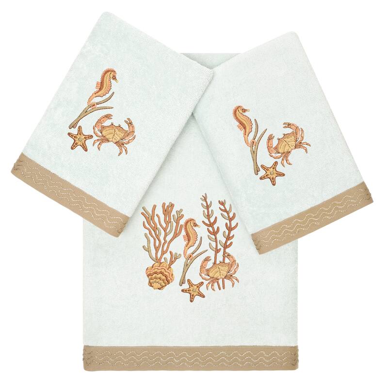 Authentic Hotel and Spa Turkish Cotton Aaron 3PC Embellished Towel Set - Aqua
