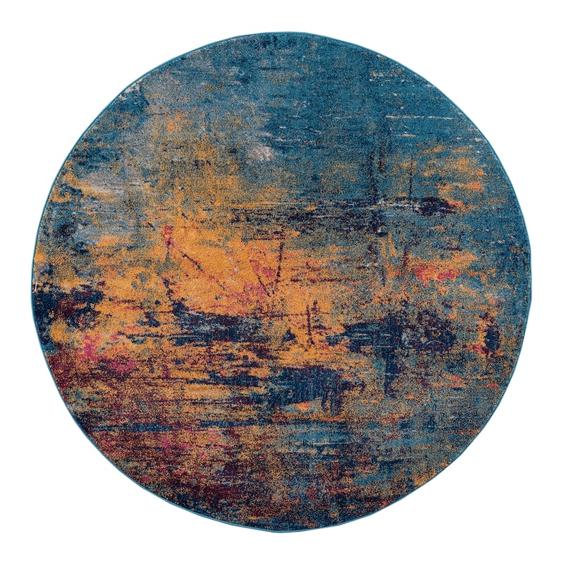 Maclin Modern Abstract Burnt Orange & Navy Polypropylene Area Rug