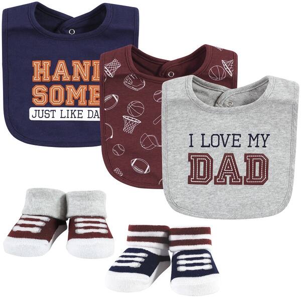 slide 1 of 1, Hudson Baby Infant Boy Cotton Bib and Sock Set, Love Dad, One Size - Love Dad - One Size
