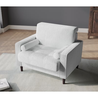 Modern Upholstered Corduroy Accent Chair With Arms Pillows