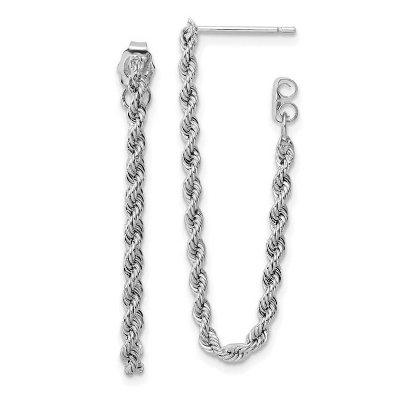 Curata 14k White Gold Polished Rope Guardian Angel Earrings - 34.6x2.15mm