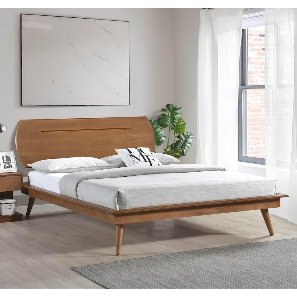 Queen Size Platform Bed with Oval Headboard, Wooden Bedroom Furniture