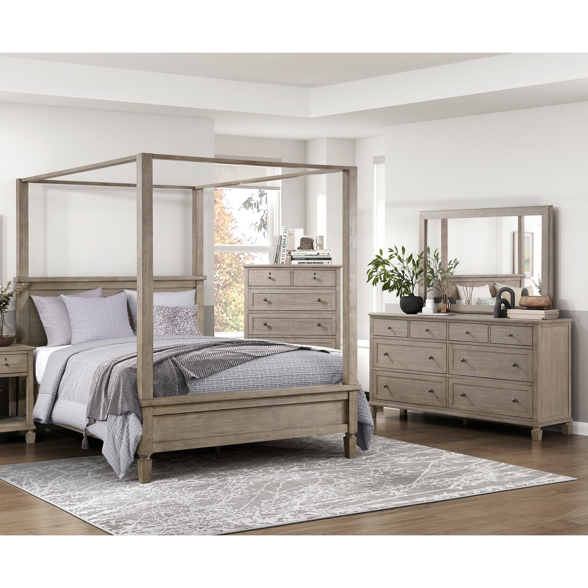 4pc Set Bedroom Furniture Platform Bed Dresser Mirror Chest