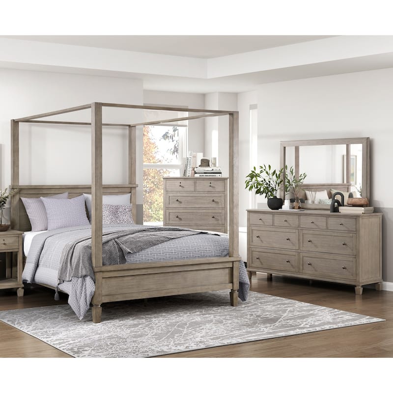 4pc Set Bedroom Furniture Platform Bed Dresser Mirror Chest