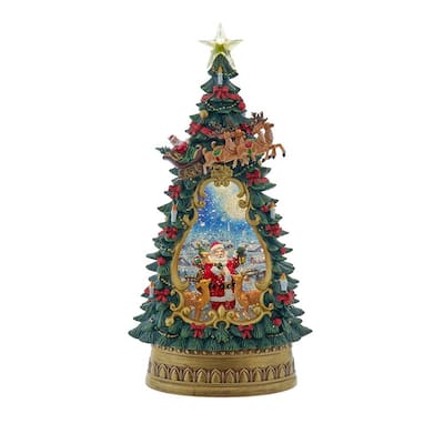 Kurt Adler 13.4-Inch Battery Operated USB LED Lighted Santa and Deer Tree Topper with Spinning Glitter Water