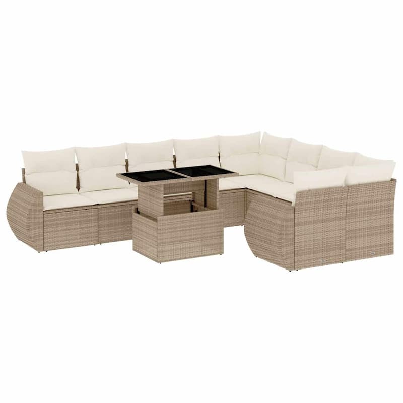 vidaXL Patio Sofa Set with Cushions Outdoor Furniture 10 Piece Poly Rattan