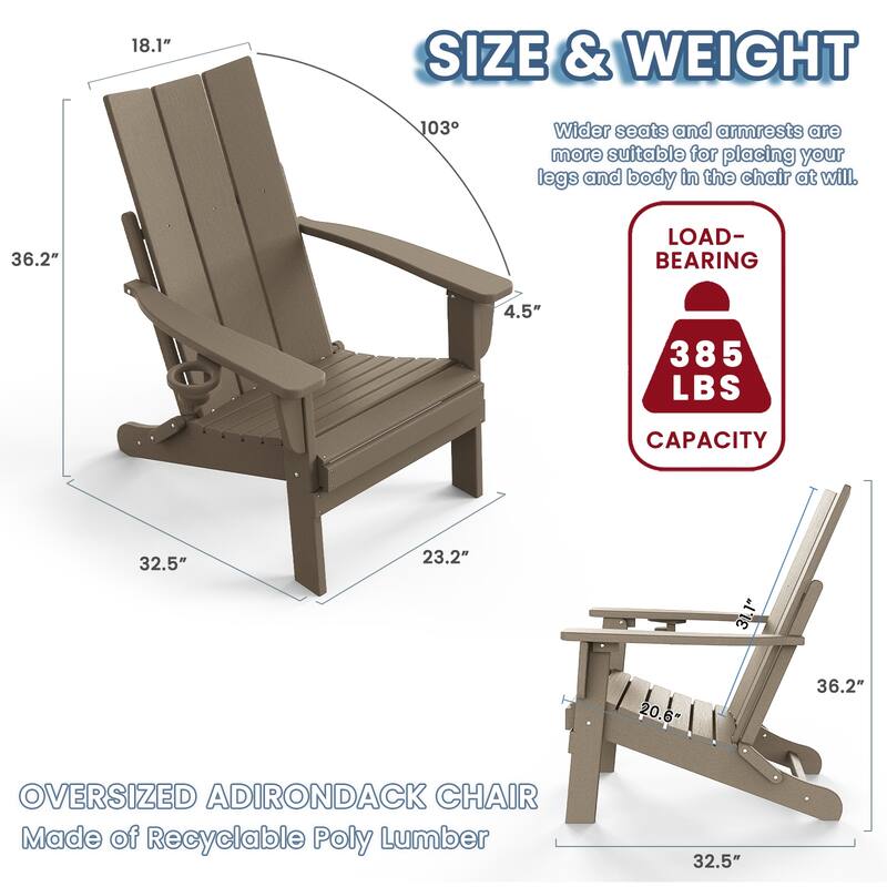 Polydun All Weather Poly Outdoor Adirondack Chair - Foldable