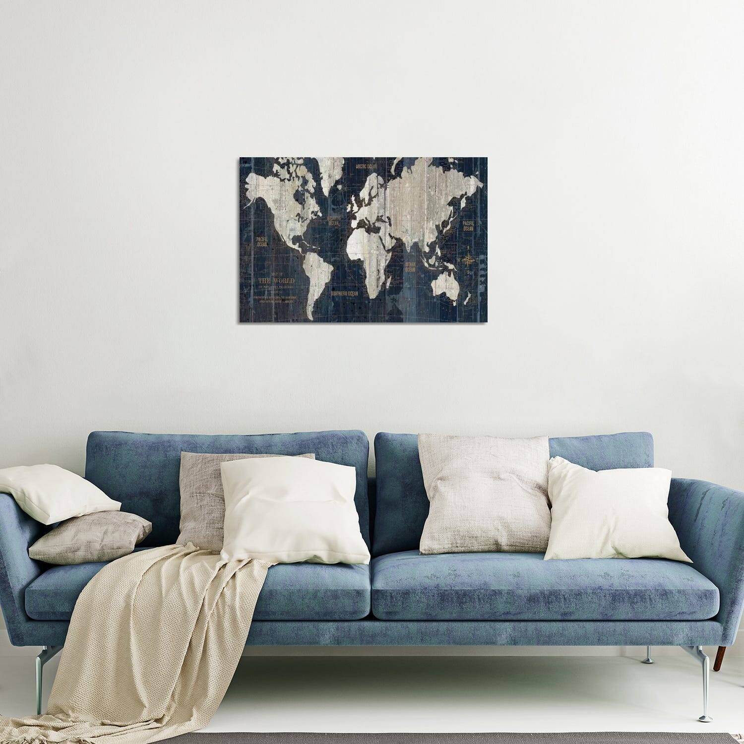 Old World Map Blue Print On Acrylic Glass by Wild Apple Portfolio Bed