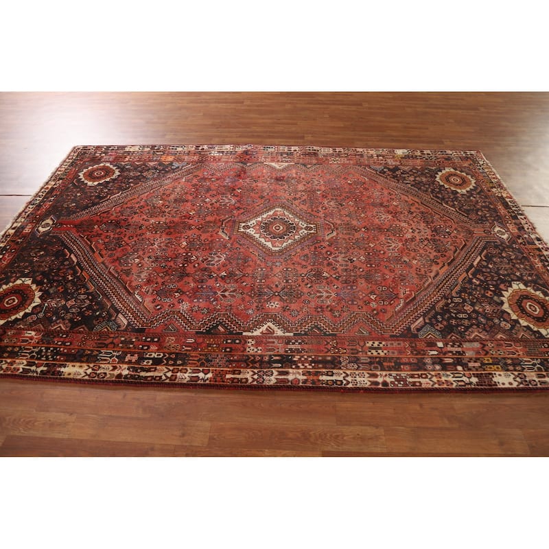 Vegetable Dye Shiraz Persian Vintage Area Rug Handmade Wool Carpet - 5'11"x 9'1"