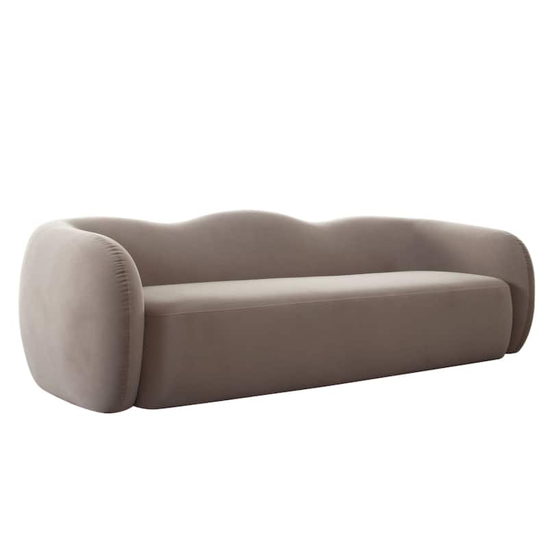 Moe Sofa in Taupe Performance Velvet, Scalloped Backrest, 97 Inch