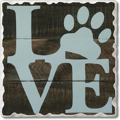 Love Paw Print 4 Pack Single Absorbent Stone Coaster with Protective Cork Backing Made in The USA 4" Square, Easily Wipes Clean