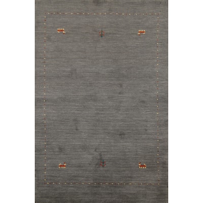 Tribal Gray Gabbeh Indian Area Rug Handmade Wool Carpet - 3'11"x 6'1"