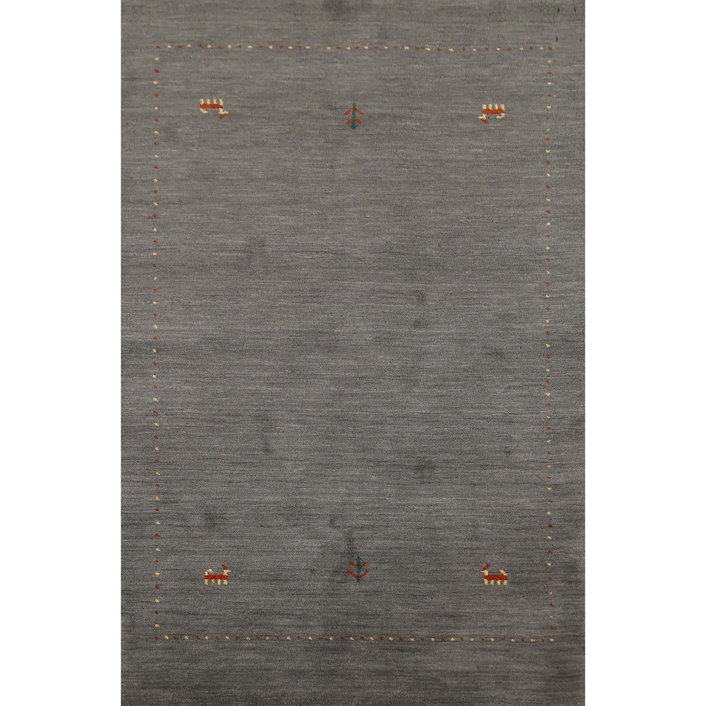 Tribal Gray Gabbeh Indian Area Rug Handmade Wool Carpet - 3'11"x 6'1"