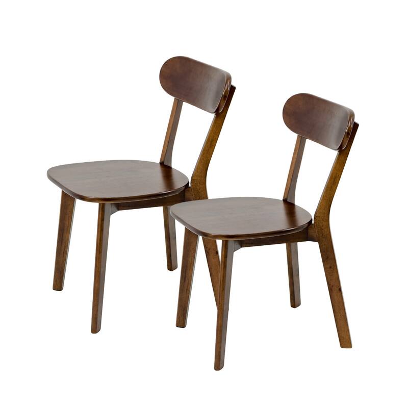 100% Solid Wood Dining Chairs Set of 2, Mid Century Modern Dining Chairs with Curved Backrest, for Dining Room - Walnut