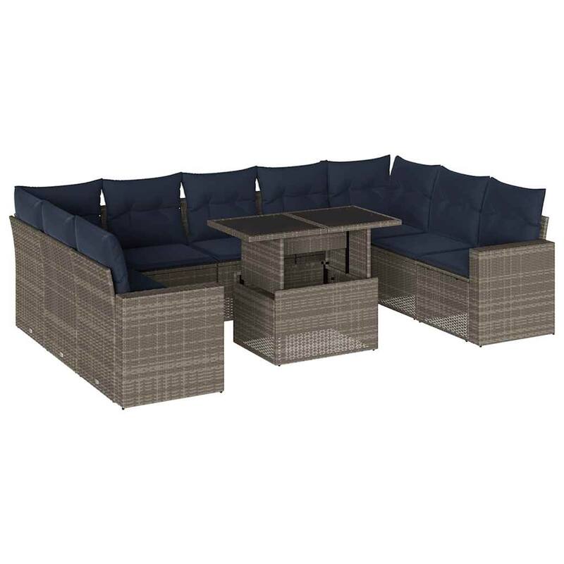 vidaXL 10 Piece Patio Sofa Set with Cushions Black/Brown/Gray Poly Rattan