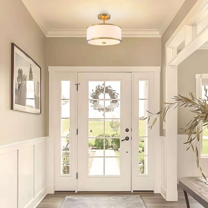 Starsky Modern 3-light Fabric Drum Semi Flush Mount