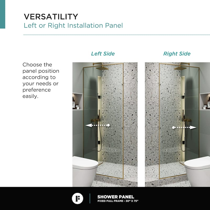 Fine Fixtures Single Fixed Clear Tempered Glass Shower Panel