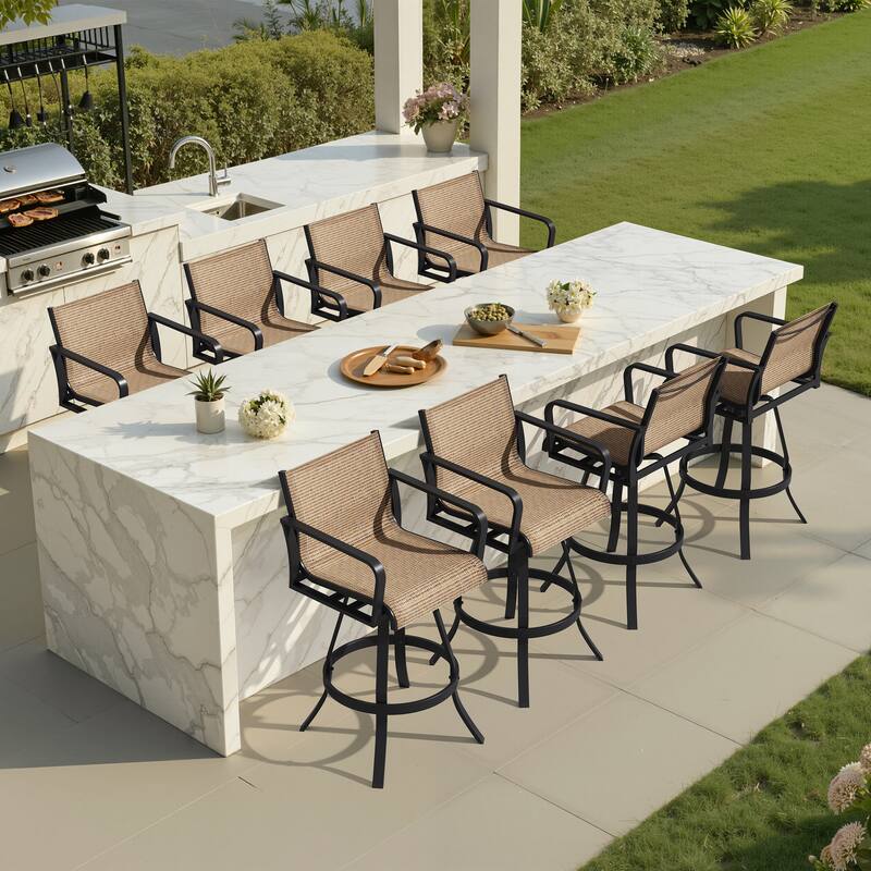 Outdoor Indoor All-weather Swivel Barstool Patio Bar Stools (Set of 2/4/6/8) - See Picture - Brown - 8PC