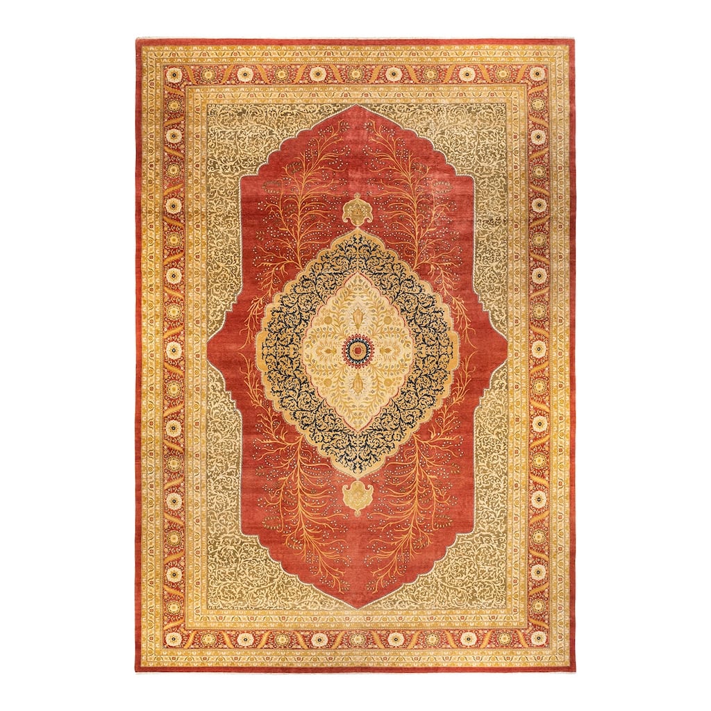 Overton Hand Knotted Wool Vintage Inspired Traditional Mogul Orange Area Rug - 12 X 18