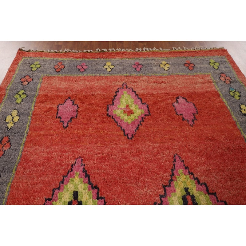Geometric Moroccan Oriental Area Rug Hand-Knotted Wool Carpet - 7'0" x 9'7"