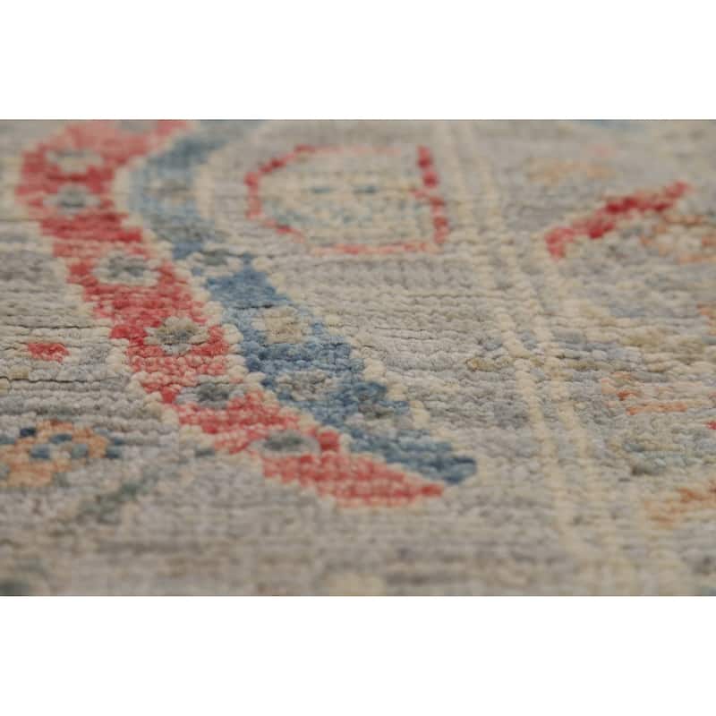 Hand Knotted Oriental 100% Wool Carpet Transitional All-Over Greys & Charcoal Oushak Runner Rug - 6' 4'' X 1' 10''