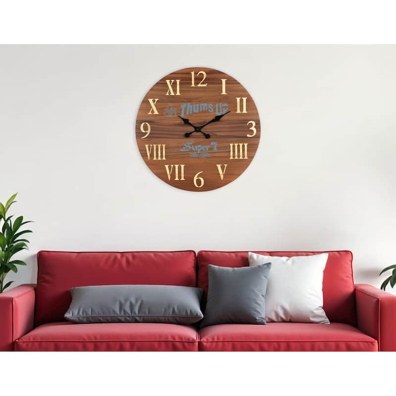 HomeRoots 24" Brown Solid Wood Silent Analog Round Wall Clock - 24' X '24' X '2 - Brown - 24' X '24' X '2