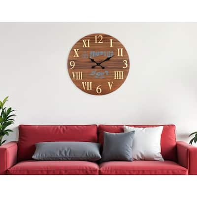 HomeRoots 24" Brown Solid Wood Silent Analog Round Wall Clock - 24' X '24' X '2