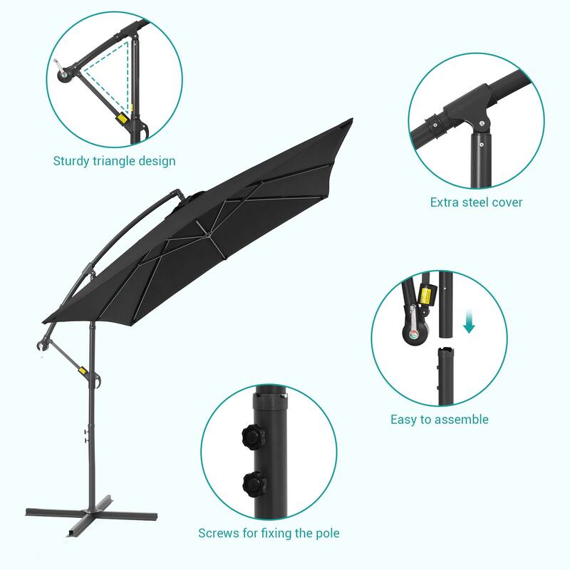BONOSUKI 8.2x8.2ft Offset Patio Umbrella Hanging Umbrella w/Steel Ribs
