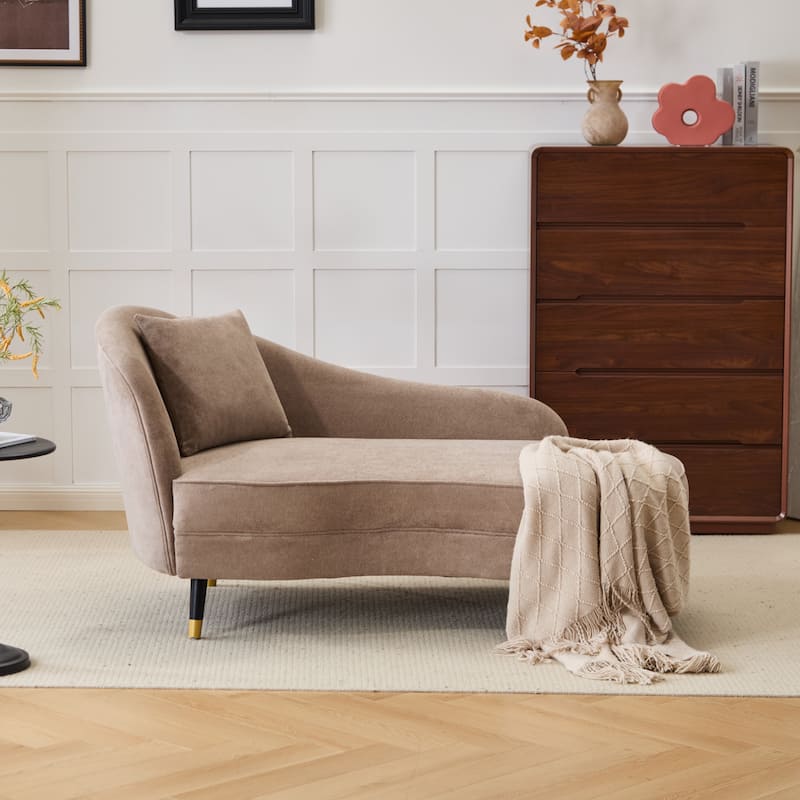 Christopher Knight Home - Modern Upholstered Curved Chaise Lounge with Boucle Fabric & Lumbar Pillow - 61.25"W - Camel