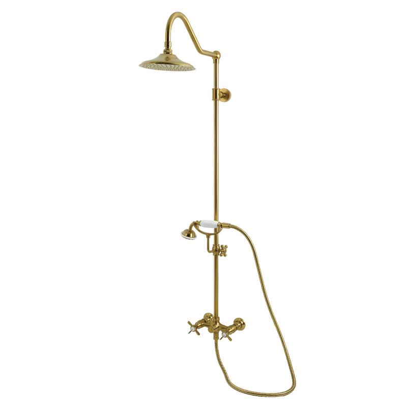 Kingston Brass Essx Wall Mount Rain Drop Shower System with Hand Shower - Brushed Brass