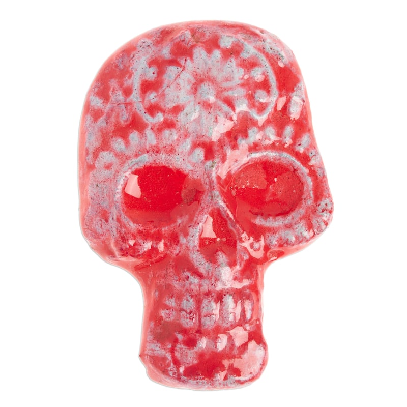 Novica Handmade Bright Skull Ceramic Magnet