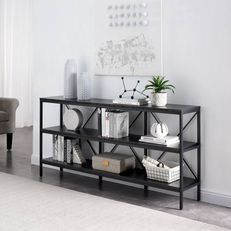 Kira Rectangular Console Table - Blackened Bronze with Black Grain - 64" Wide