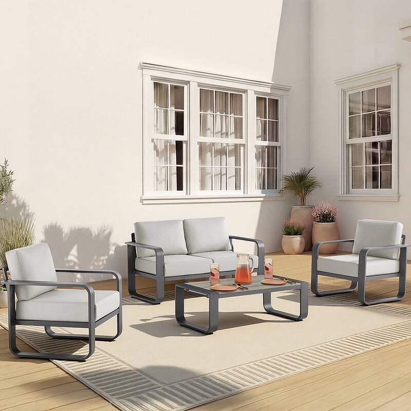 Spruce & Spring Outdoor Patio Furniture Set Aluminum Sofa Accent Chair