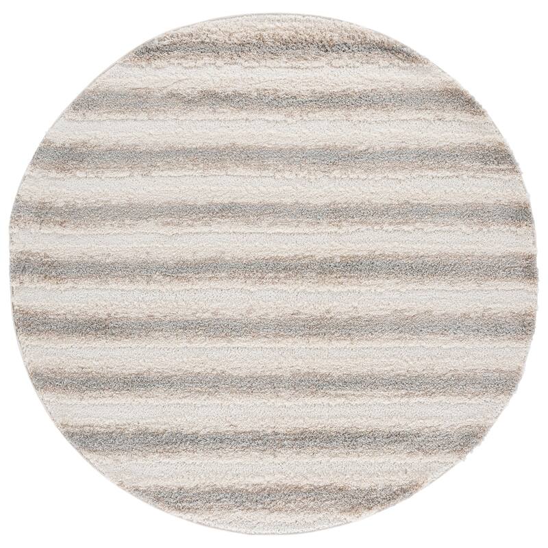 SAFAVIEH Gemma Shag Edmonda Plush Thick Rug - 6'7" Round - Ivory/Beige Grey