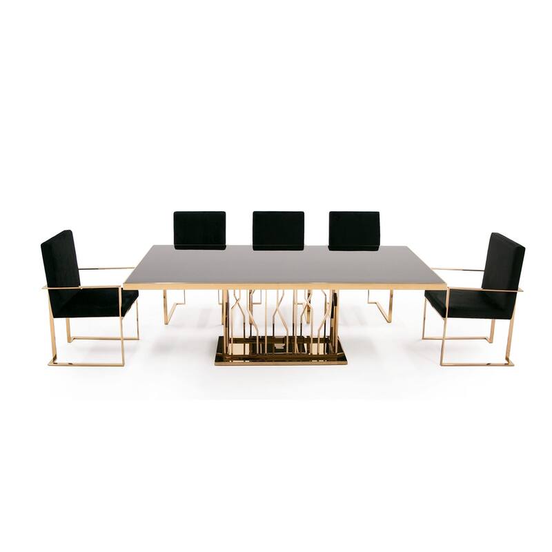 Modrest Marston Modern Black Glass & Rosegold Dining Table