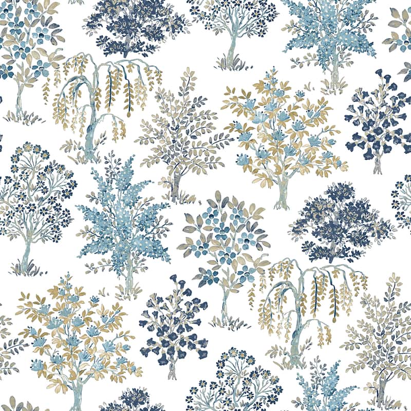 Galerie Wallcoverings Into The Wild Alberi Trees Non-woven Metallic Wallpaper Roll - 33 feet x 21 inches - Blue