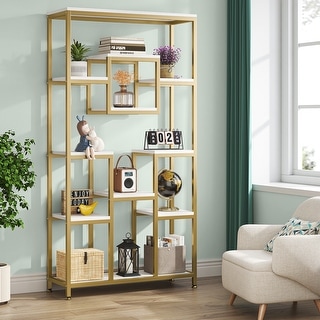 Modern 71Inch Tall Bookcase Bookshelf, Geometric Etagere Book Shelves Storage Rack for Home Office