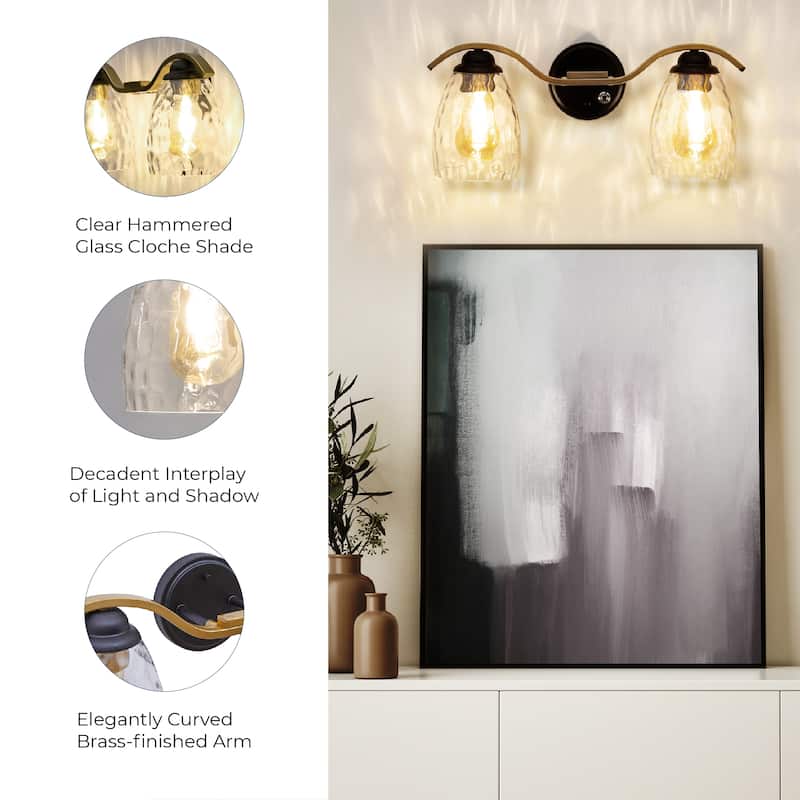 Teamson Home 2-Light Bathroom Vanity Wall Sconce, Dimmable LED Fixture for Modern Bath, Mirror, and Powder Room Lighting