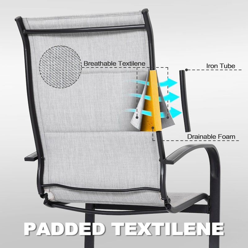 Patio Dining Set, Premium Textilene Chairs, Rectangle Iron Table