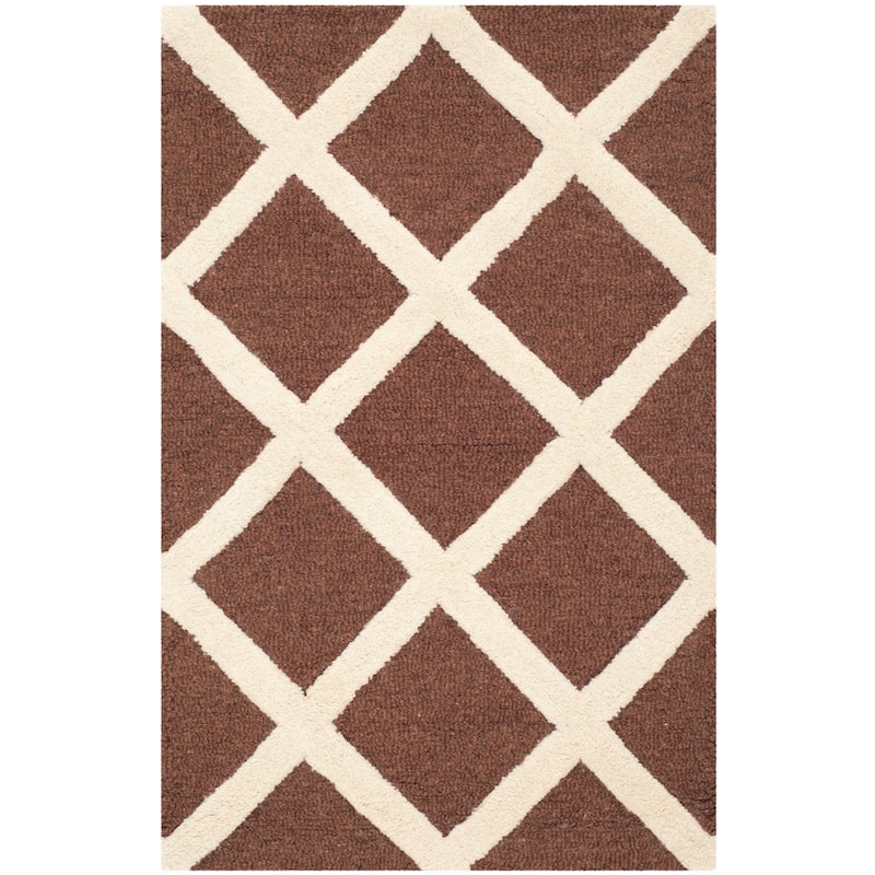 SAFAVIEH, Handmade Cambridge Siire Moroccan Trellis Wool Rug - 2' x 3' - Dark Brown/Ivory