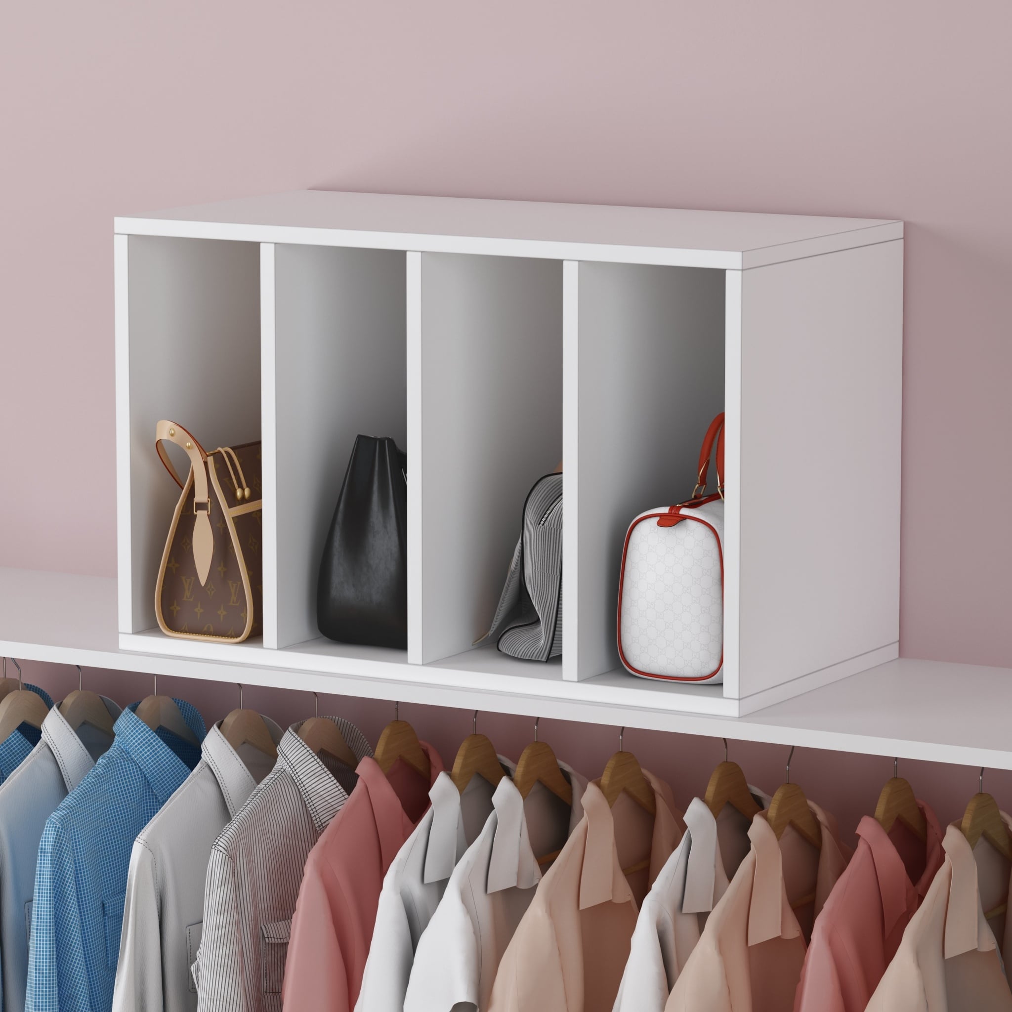 Closet System Purse Organizer - Clutch Bag Wallet Storage Solution Cabinet  Dresser, 4 Sections