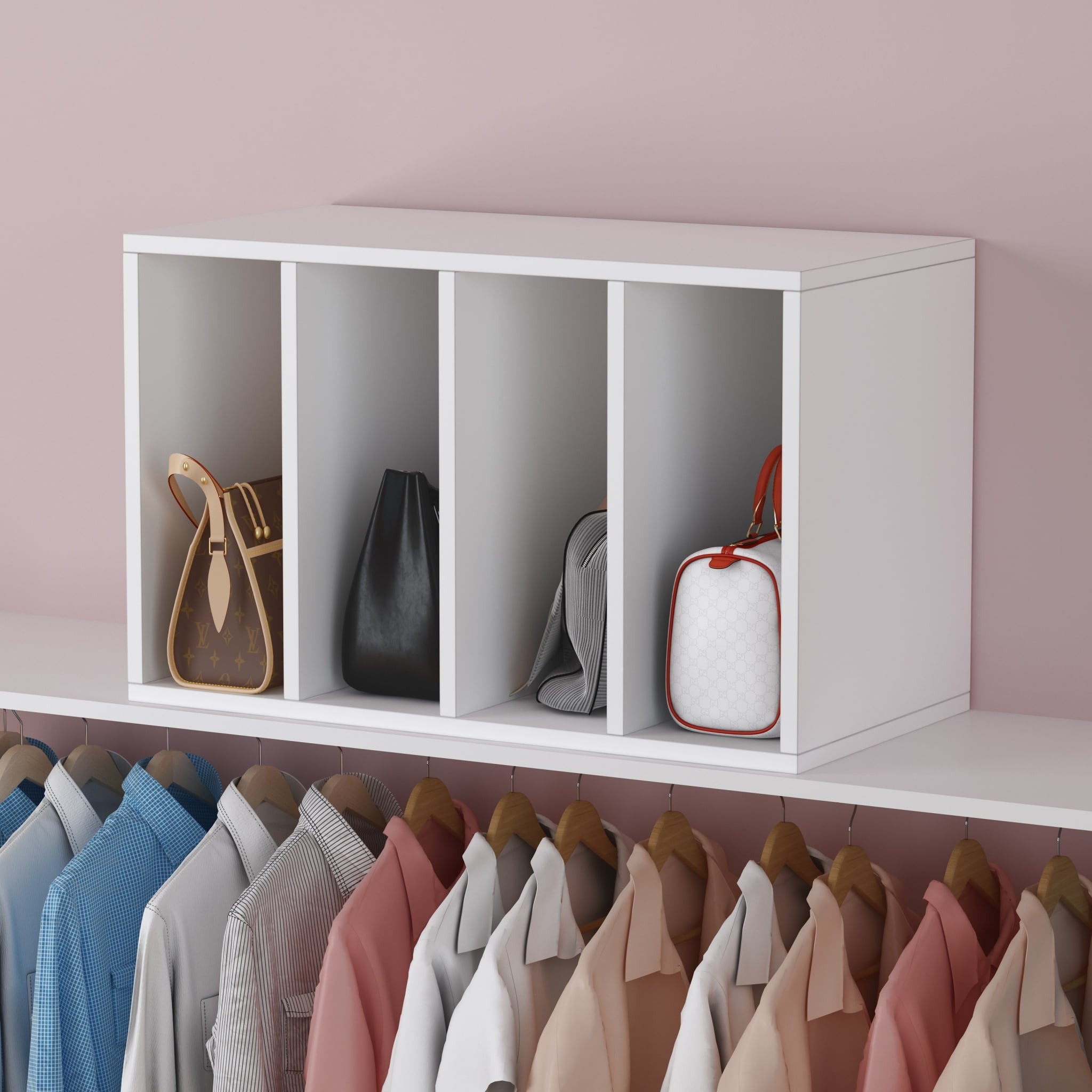 Closet System Purse Organizer Clutch Bag Wallet Storage Solution Cabinet Dresser 4 Sections