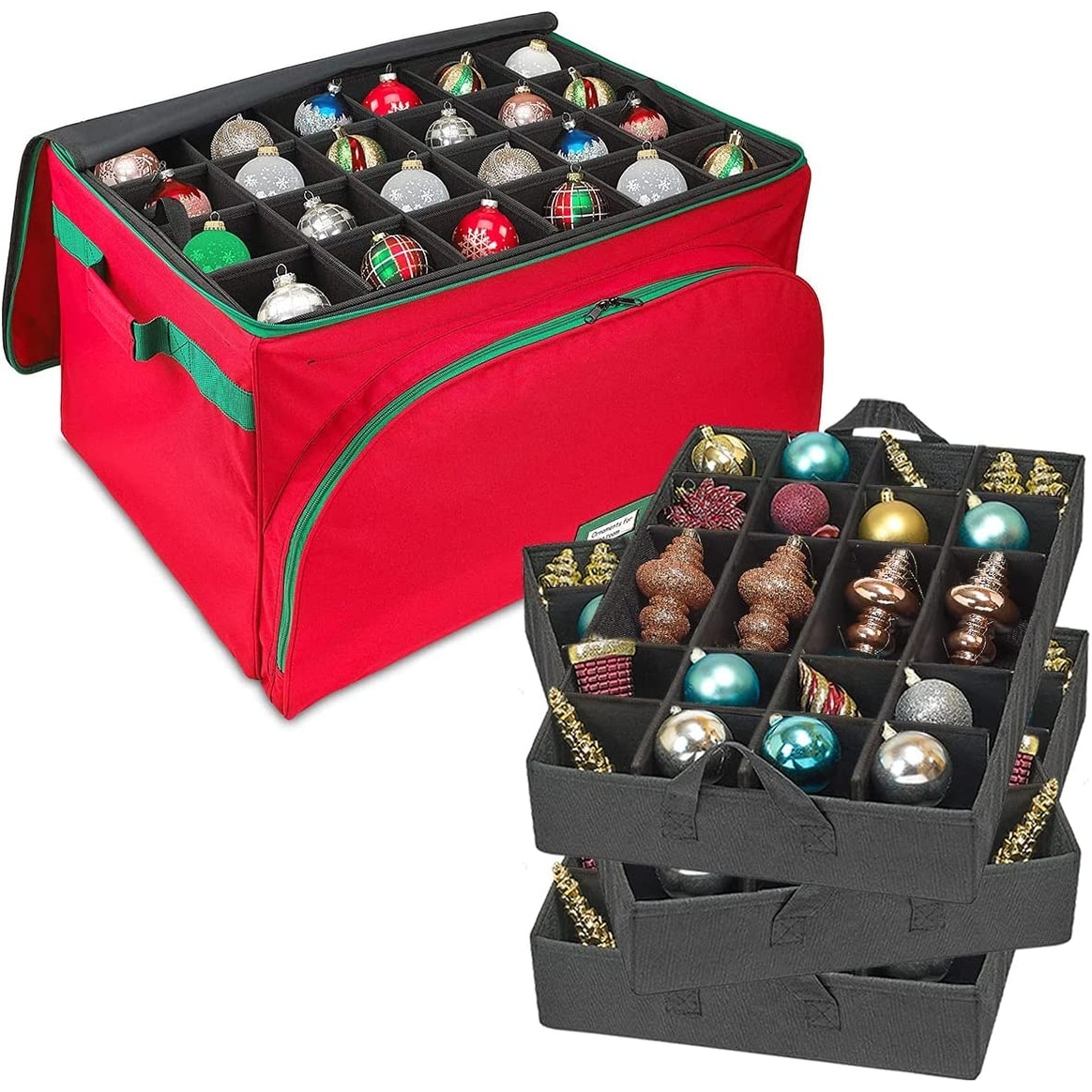 Christmas Ornament Storage Box with Adjustable Acid-Free Dividers