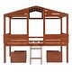 preview thumbnail 3 of 7, Walnut Twin Size Pine Wood House Bed with Roof, Windows, and Two Drawers, Ladder